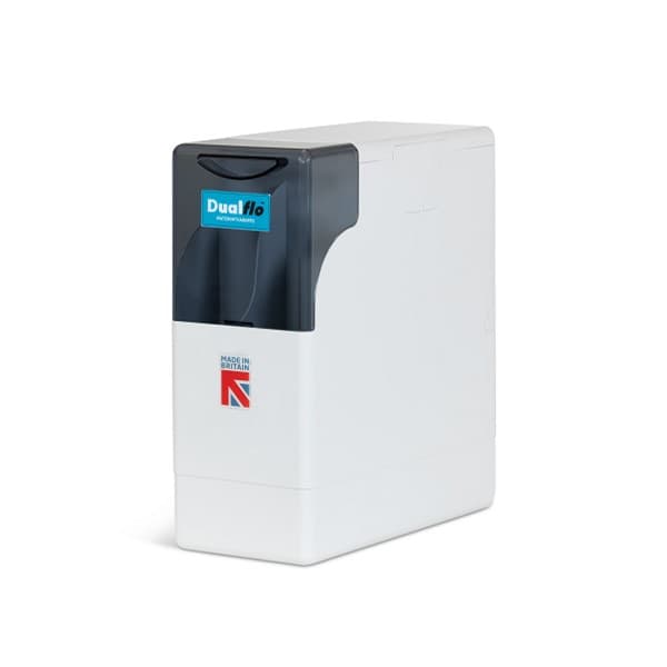 The Dualflo twin-tank block-salt water softener, made in Old Woking, Surrey